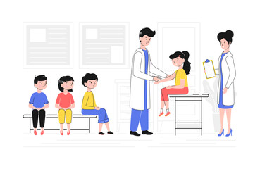 Cartoon Color Characters People and Children Vaccination Concept. Vector
