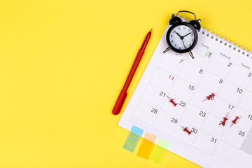 calendar 2020  on solid yellow background with copy space, business meeting schedule, travel...
