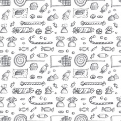 Sketched Candy Set, Engraved Doodle Design Elements Collection