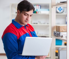 Man working in the postal warehouse