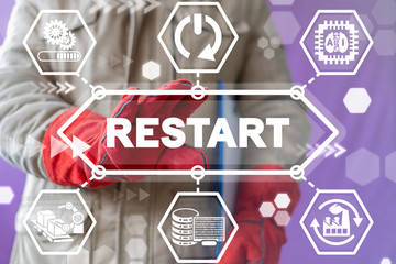 Restart Industry Production Concept. Reset Update Industrial Process. Modernization of...