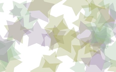 Multicolored translucent stars on a white background. Green tones. 3D illustration
