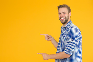 Guy with bristle wear casual outfit. Handsome man. Casual concept. Daily outfit. Man model clothes...