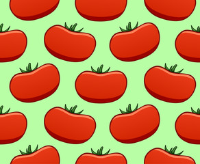 Tomatoes seamless pattern on green background. Print for textile, decor, site.