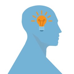 Human silhouette with light bulb inside of head on white background, vector illustration