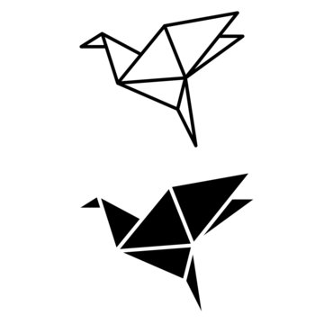 Origami bird vector icon set. animal illustration sign collection. asian symbol. dove logo.