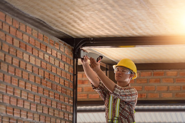 Network in control room for design.CCTV internet protocal Camera and fiber optic network DIY install for security.