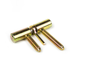 Brass door lift off hinges on a white background