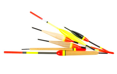 bright tackle fishing floats on a white background, isolated © Bohdan