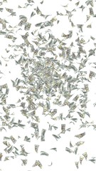 Flying dollars banknotes isolated on white background. Money is flying in the air. 100 US banknotes new sample. 3D illustration