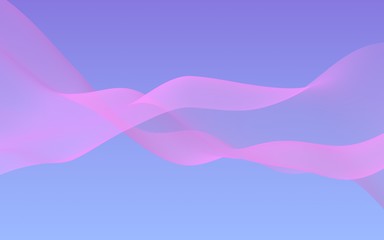 Pink wave on blue sky abstract background. Fluttering pink scarf. Waving on wind pink fabric. 3D illustration