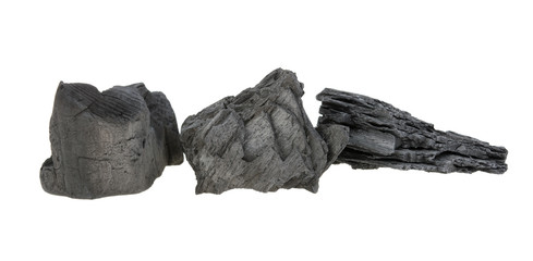 solid wood charcoal on a white background, isolated
