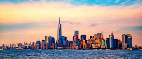 Banner of Lower Manhattan which is a apart of New york cityscape river side which can see One world...