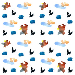 Watercolor minimalistic seamless pattern of watercolor spots on a white background.