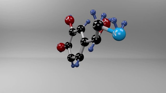 Norepinephrine molecule. Molecular structure of noradrenaline, hormone precursor of epinephrine that functions as a neurotransmitter in the sympathetic nervous system. Alpha channel.
