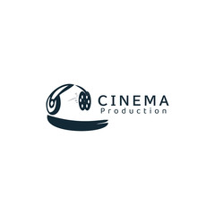 Filmstrip roll tapes with headphone, movie cinema video logo design