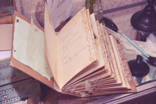 Vintage guest book for wedding table