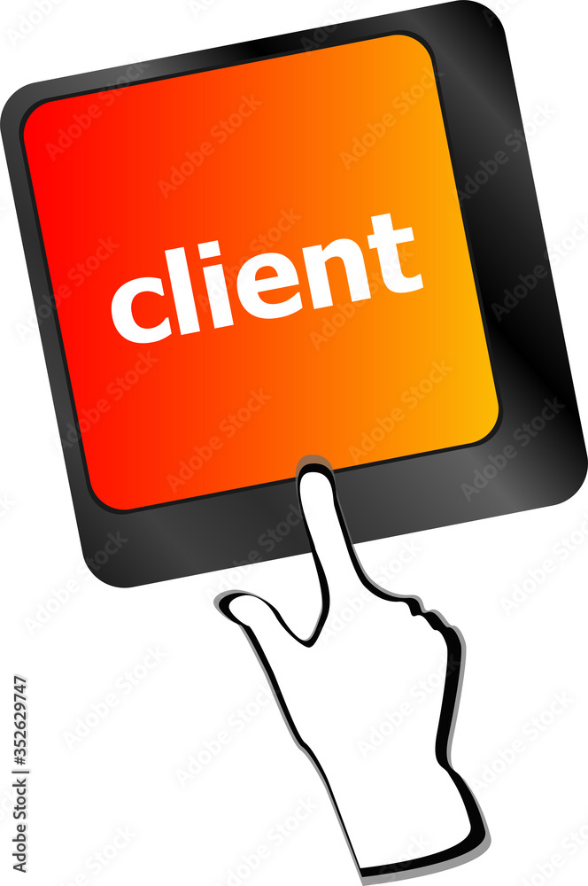 Poster customers service concept. button on modern computer keyboard with word clients on it