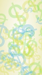 Multicolored translucent dollar signs on white background. 3D illustration