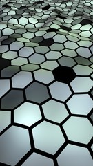 Fototapeta premium Honeycomb with a gradient color. Perspective view on polygon look like honeycomb. Wavy surface. Isometric geometry. 3D illustration
