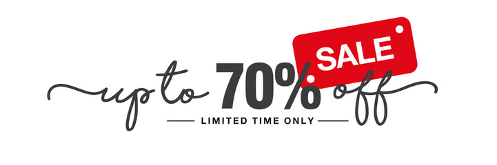 Sale up to 70 percent off handwritten and display tipography lettering black red white background banner