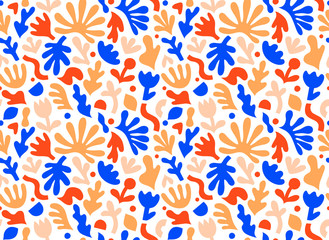 Contemporary art collage with abstract floral shapes. Vector seamless pattern with modern Scandinavian cut out elements.