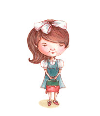 schoolgirl with her briefcase goes to school