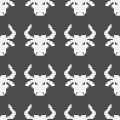 Seamless pattern with pixel Bulls-symbol of the New year. Chinese new year. Vector of the astrological sign of the bull