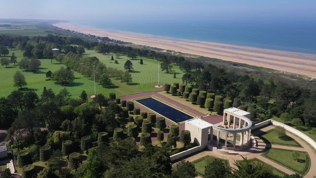 Aerial view of American War Cemetery at Omaha Beach, Normandy (Colleville-sur-Mer).