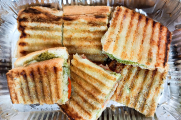 grilled sandwich in aluminium foil package