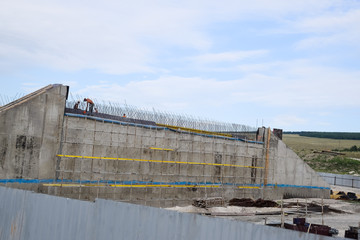 Reinforced concrete construction road junction. Road construction and bridges.