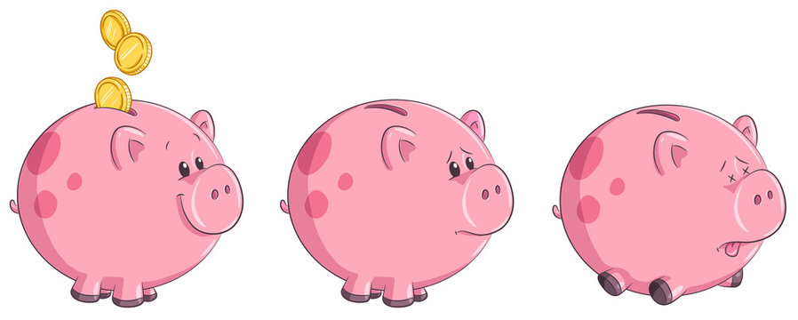Sparschwein mit und ohne Geld - Vektor-Illustration