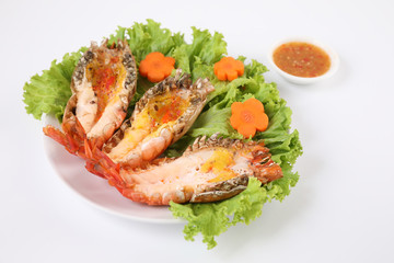 Grilled prawn isolated in white background