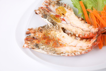 Grilled prawn isolated in white background