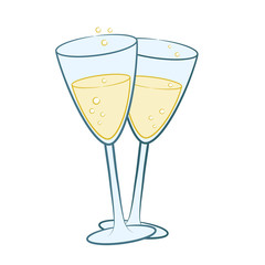 Two champagne glass for New Year or Christmas celebration for design greeting card on white hand drawn, stock vector illustration
