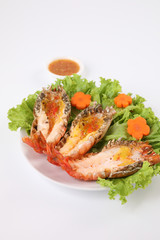 Grilled prawn isolated in white background