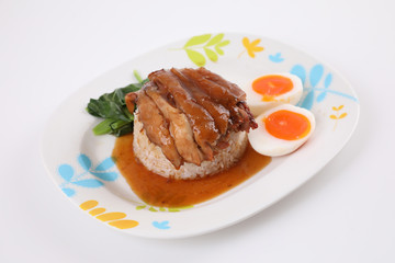 stewed pork leg with rice local Thai food street food isolated in white background