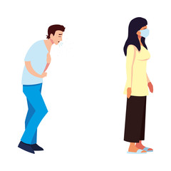 Man and woman feeling sick and with mask vector design
