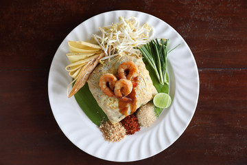 Local Thai food pad thai fried noodle with shrimp