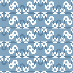 Seamless vector pattern in cool navy, blue and white. Curvy lines change colour to darker when overlapping. Complex design reminds of elegant porcelain. Beautiful flat art. Perfect for textile.
