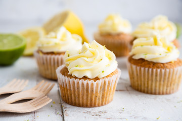 Lemon and poppy seed cupcakes with cheese cream frosting