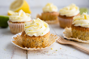 Lemon and poppy seed cupcakes with cheese cream frosting