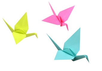 two origami birds isolated white