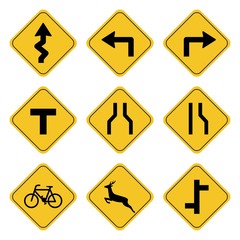 Road sign collection drawing by illustration. Road symbol on yellow background drawing by illustration