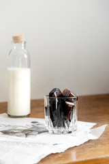 Iced coffee with milk and ice.