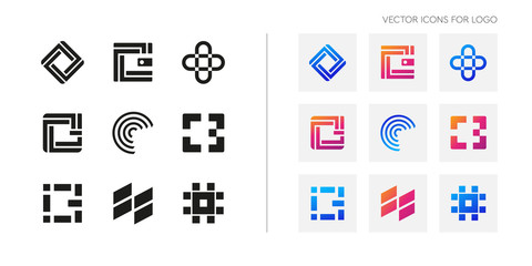 Set of linear icons for logos on the subject of wallets, purchases, coins. Collection of abstract symbols for logos