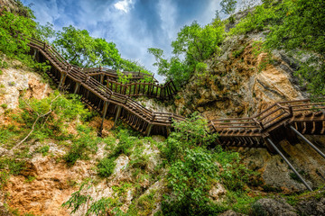 550 stairways that lead to the Ozidjana cave, in National park Krka - Croatia.
