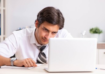 Fototapeta premium Young handsome businessman working in office