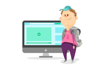 Webinar vector illustration. Online education courses, the teaches students online. 