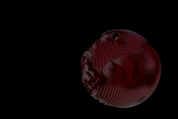 abstract ball of red plates on a black background. made in 3d